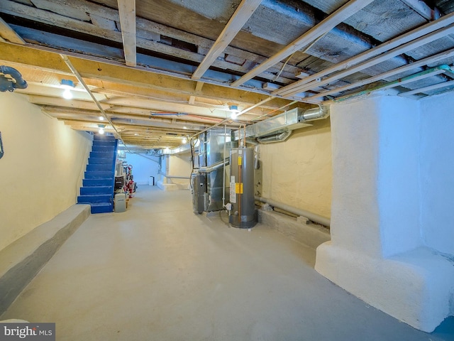 2905 Memphis St, Philadelphia, PA 19134 - unfinished basement with heating unit, water heater, and stairs