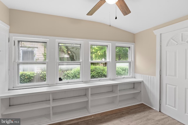 35 Walnut St, Salem, NJ 08079 - interior space with wood finished floors, a wainscoted wall, and ceiling fan