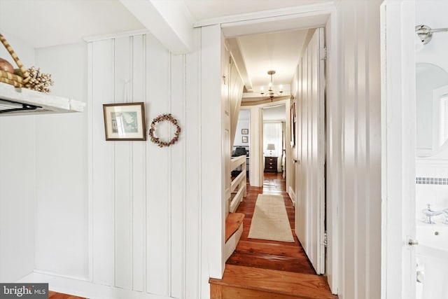 442 Ellisdale Rd, Crosswicks, NJ 08515 - hallway with an inviting chandelier and wood finished floors