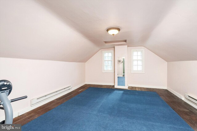 442 Ellisdale Rd, Crosswicks, NJ 08515 - additional living space with wood finished floors, a baseboard heating unit, baseboards, and vaulted ceiling