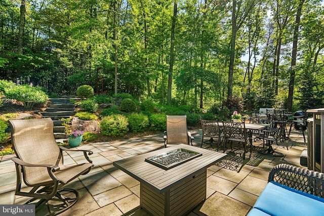 116 Amesbury Ct, Severna Park, MD 21146 - deck with a patio area, outdoor dining area, an outdoor fire pit, and stairs