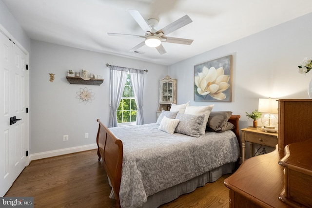 15014 Plastron Ct, Woodbridge, VA 22193 - bedroom featuring visible vents, baseboards, wood finished floors, a closet, and ceiling fan