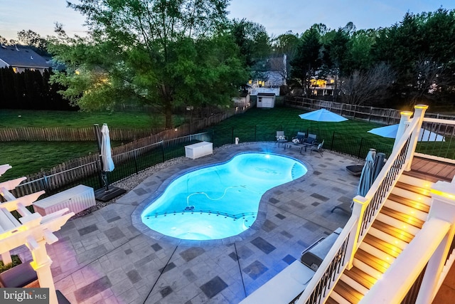 15014 Plastron Ct, Woodbridge, VA 22193 - view of pool featuring a lawn, a fenced backyard, a fenced in pool, and a patio area