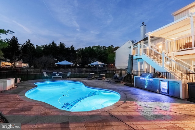 15014 Plastron Ct, Woodbridge, VA 22193 - view of swimming pool featuring a fenced in pool, stairs, area for grilling, a fenced backyard, and a patio