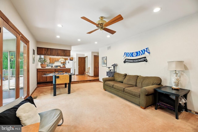 1326 Jones Station Rd, Arnold, MD 21012 - living room featuring recessed lighting, ceiling fan, visible vents, and light carpet