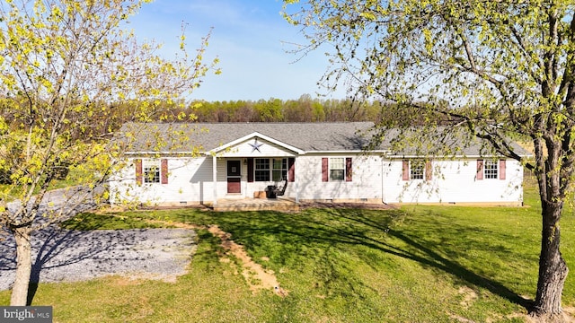 10257 Back Creek Valley Rd, Hedgesville, WV 25427 - view of front of home featuring a porch, crawl space, and a front yard