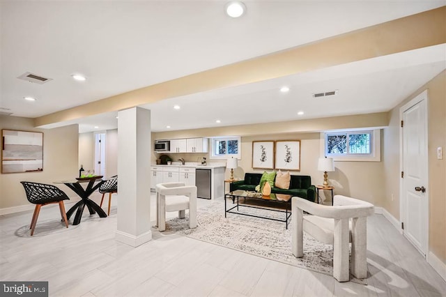 512 Peabody St NW, Washington, DC 20011 - living area featuring baseboards, visible vents, and recessed lighting