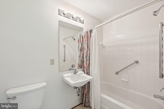 2715 Snowbird Ter Unit 4-28, Silver Spring, MD 20906 - bathroom featuring toilet, shower / bath combination with curtain, a textured ceiling, and tile patterned flooring
