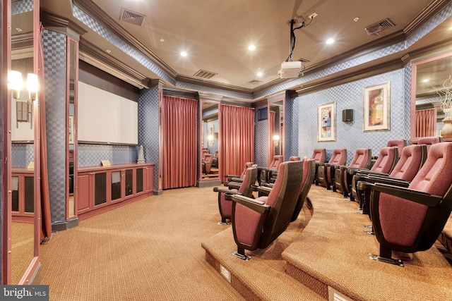 400 Symphony Cir Unit 351, Cockeysville, MD 21030 - home theater room with wallpapered walls, visible vents, and crown molding