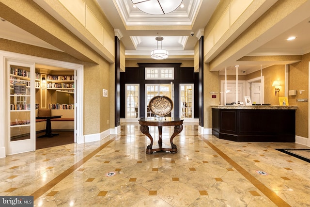 400 Symphony Cir Unit 351, Cockeysville, MD 21030 - entrance foyer with recessed lighting, marble finish floor, a raised ceiling, ornamental molding, and baseboards