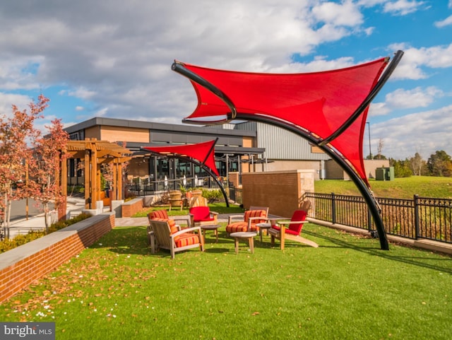 exterior space featuring fence and a yard