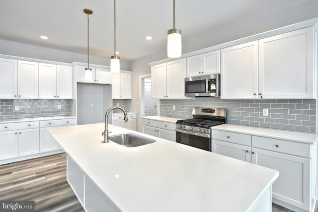 146 Wyndale Dr, Ephrata, PA 17522 - kitchen featuring a kitchen island with sink, white cabinetry, stainless steel appliances, and a sink