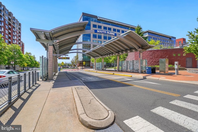 view of road featuring sidewalks and curbs