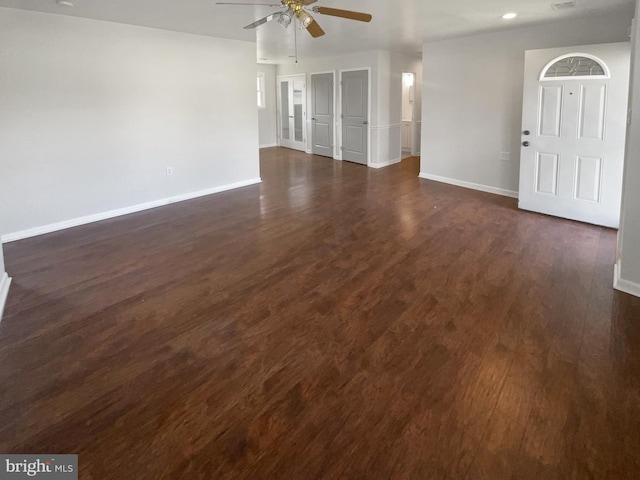 2115 Greenwood Dr, Waldorf, MD 20601 - unfurnished room featuring recessed lighting, baseboards, a ceiling fan, and dark wood finished floors