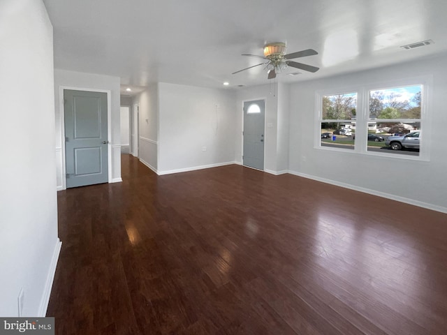 2115 Greenwood Dr, Waldorf, MD 20601 - unfurnished living room with visible vents, baseboards, a ceiling fan, and wood finished floors