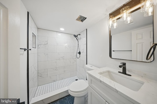 4403 Echo Ct, Woodbridge, VA 22193 - full bathroom featuring toilet, a stall shower, vanity, marble finish flooring, and recessed lighting