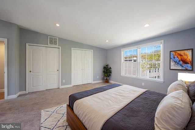 16 S Union St, Lambertville, NJ 08530 - bedroom with carpet floors, recessed lighting, visible vents, and multiple closets