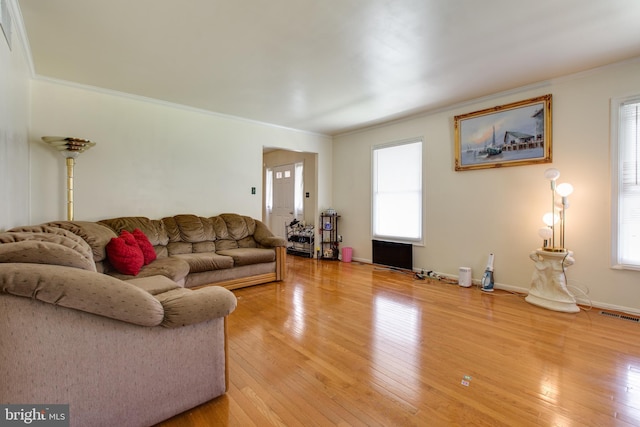 500 Kegworth Ct, Severna Park, MD 21146 - living area featuring light wood-style floors, ornamental molding, visible vents, and a wealth of natural light
