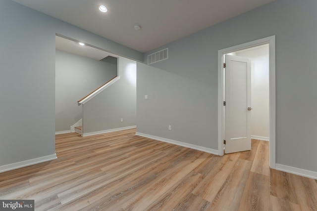 350 Star Tavern Ln, West Chester, PA 19382 - basement with light wood finished floors, baseboards, visible vents, recessed lighting, and stairs