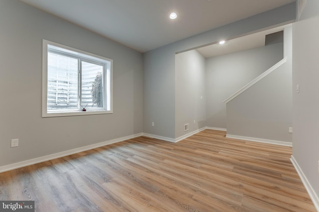 350 Star Tavern Ln, West Chester, PA 19382 - empty room featuring recessed lighting, baseboards, stairway, and light wood-style floors