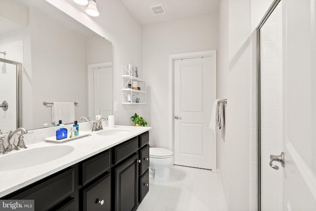 22186 Mccormick Ter, Ashburn, VA 20148 - bathroom with tiled shower, tile patterned floors, toilet, and double vanity