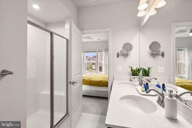 22186 Mccormick Ter, Ashburn, VA 20148 - full bathroom featuring ensuite bath, a shower stall, tile patterned floors, and double vanity
