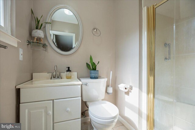 5650 Warren Dr, Huntingtown, MD 20639 - full bath featuring vanity, a shower with door, tile patterned floors, and toilet
