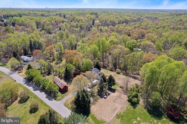 5650 Warren Dr, Huntingtown, MD 20639 - birds eye view of property featuring a forest view