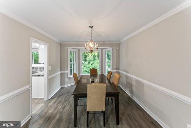 2320 Harpoon Dr, Stafford, VA 22554 - dining space featuring a chandelier, dark wood-type flooring, plenty of natural light, and crown molding
