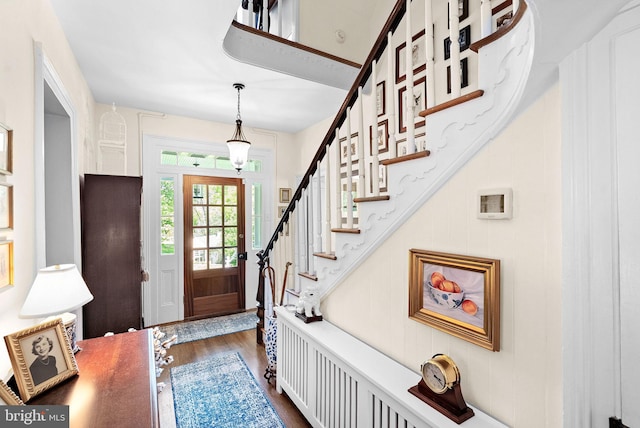 36437 Whispering Springs Ct, Purcellville, VA 20132 - entryway with dark wood-type flooring and stairs