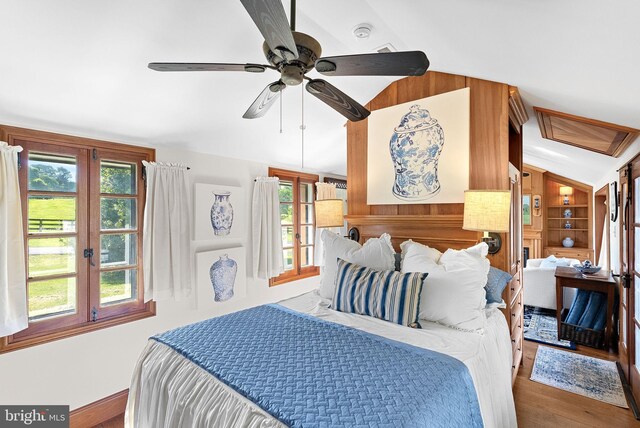 36437 Whispering Springs Ct, Purcellville, VA 20132 - bedroom featuring vaulted ceiling, wood finished floors, and ceiling fan