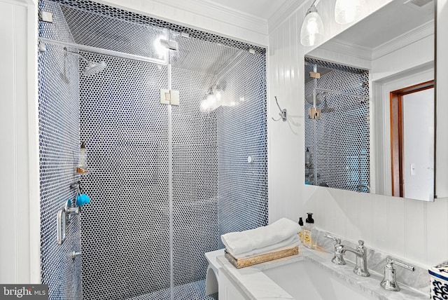 36437 Whispering Springs Ct, Purcellville, VA 20132 - full bath with crown molding, a shower stall, and vanity