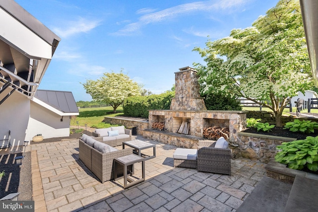 36437 Whispering Springs Ct, Purcellville, VA 20132 - view of patio with an outdoor living space with a fireplace