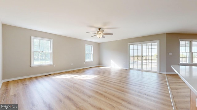 1081 Caldwell Corner Rd, Townsend, DE 19734 - unfurnished living room featuring plenty of natural light, a ceiling fan, and light wood-type flooring