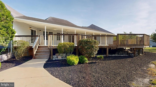 1081 Caldwell Corner Rd, Townsend, DE 19734 - exterior space with a deck, ceiling fan, and a shingled roof