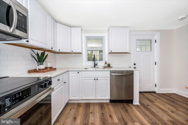 713 3rd St, Martinsburg, WV 25404 - kitchen with appliances with stainless steel finishes, dark wood-style flooring, a sink, and a wealth of natural light