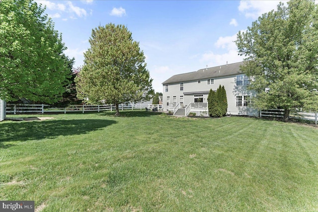 view of yard with a fenced backyard and a deck