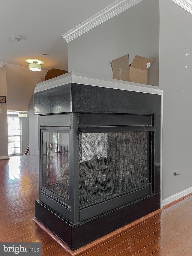 920 Pine Forest Ln Unit 1812, Upper Marlboro, MD 20774 - room details with baseboards, a multi sided fireplace, and wood finished floors