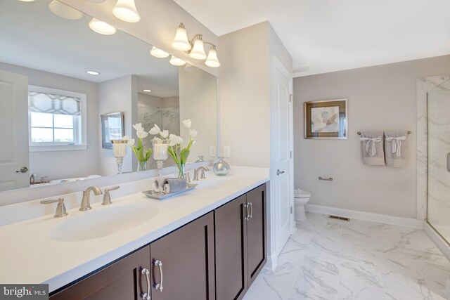 126 Green Forest Dr Unit 5Houston, Middletown, DE 19709 - full bathroom featuring a sink, a marble finish shower, double vanity, and visible vents