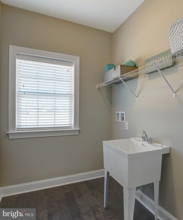 126 Green Forest Dr Unit 5Houston, Middletown, DE 19709 - washroom with baseboards, laundry area, hookup for a washing machine, and dark wood-type flooring