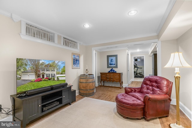 26 Blossom Wood Ct, Stafford, VA 22554 - living room featuring crown molding, wood finished floors, baseboards, and recessed lighting