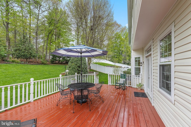 26 Blossom Wood Ct, Stafford, VA 22554 - wooden deck featuring a yard, fence, and outdoor dining area