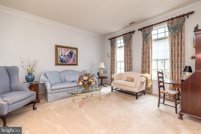106 Mahogany Way, Upper Gwynedd, PA 19446 - living room with light carpet, ornamental molding, and visible vents