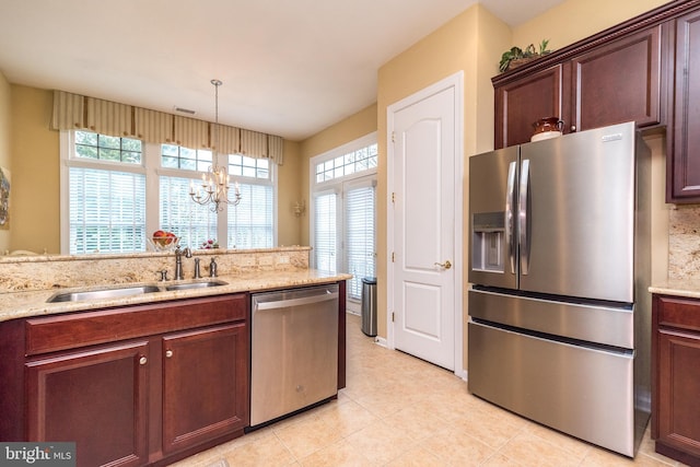 106 Mahogany Way, Upper Gwynedd, PA 19446 - kitchen featuring an inviting chandelier, appliances with stainless steel finishes, a sink, and a wealth of natural light