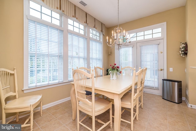106 Mahogany Way, Upper Gwynedd, PA 19446 - dining space featuring a chandelier, plenty of natural light, visible vents, and baseboards