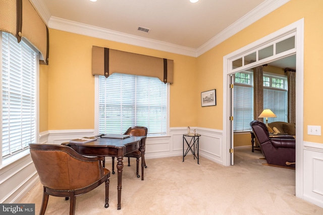 106 Mahogany Way, Upper Gwynedd, PA 19446 - office space featuring light colored carpet, ornamental molding, a wainscoted wall, and visible vents