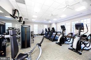 106 Mahogany Way, Upper Gwynedd, PA 19446 - exercise room featuring ceiling fan, carpet floors, and a drop ceiling