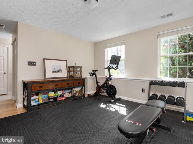 2311 Crosslanes Way, Odenton, MD 21113 - exercise room with visible vents, a wealth of natural light, and a textured ceiling