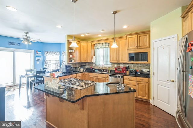 14165 Shelwick Pl, Hughesville, MD 20637 - kitchen featuring dark wood-type flooring, a wealth of natural light, and appliances with stainless steel finishes