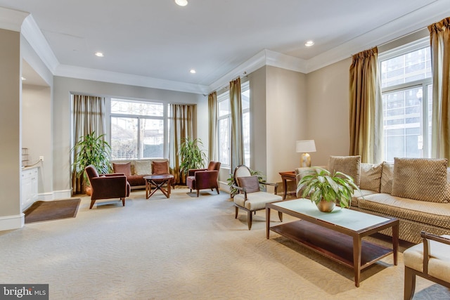 851 N Glebe Rd Unit 321, Arlington, VA 22203 - sitting room with crown molding, baseboards, carpet, and recessed lighting